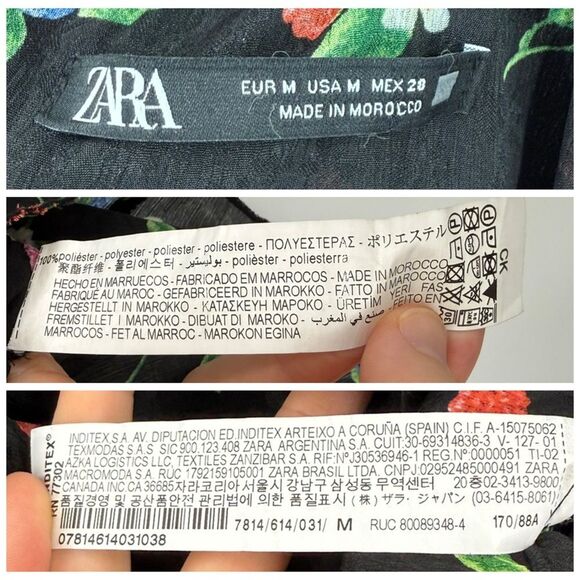 Zara Off Shoulder Fruit & Floral Print Ruffle Chiffon Top | Black/Multi | Medium - Picture 6 of 6